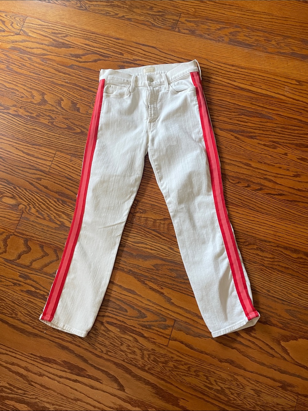 MOTHER White Skinny Jeans with Pink Side Stripes
